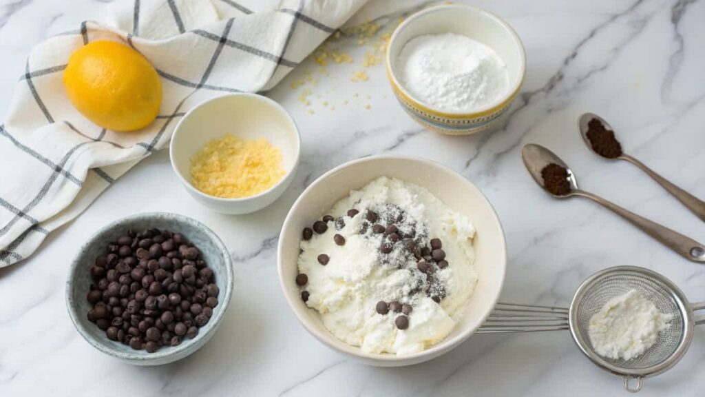 Ingredients and tools for making cannoli filling at home