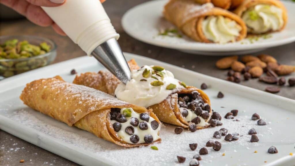 Filling cannoli shells with creamy stabilized filling