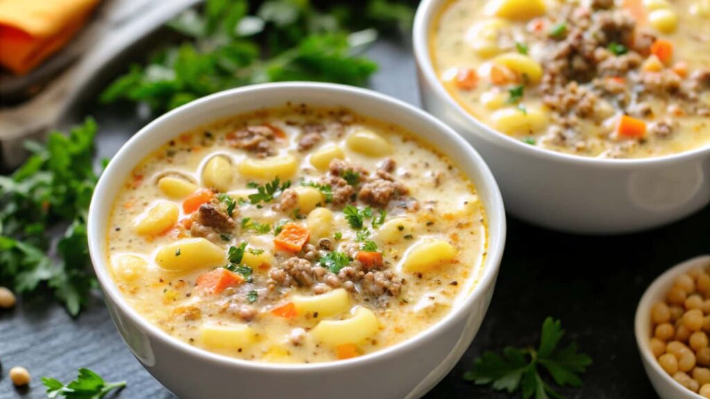 One-Pot Macaroni Cheeseburger Soup