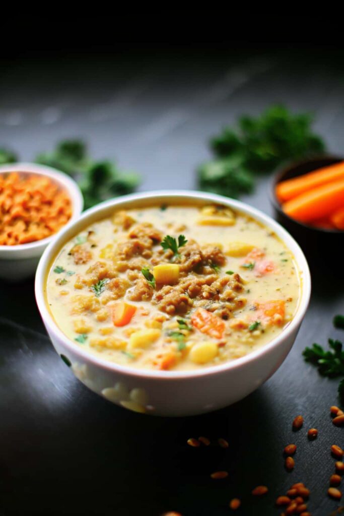 the Final One-Pot Macaroni Cheeseburger creamy soup
