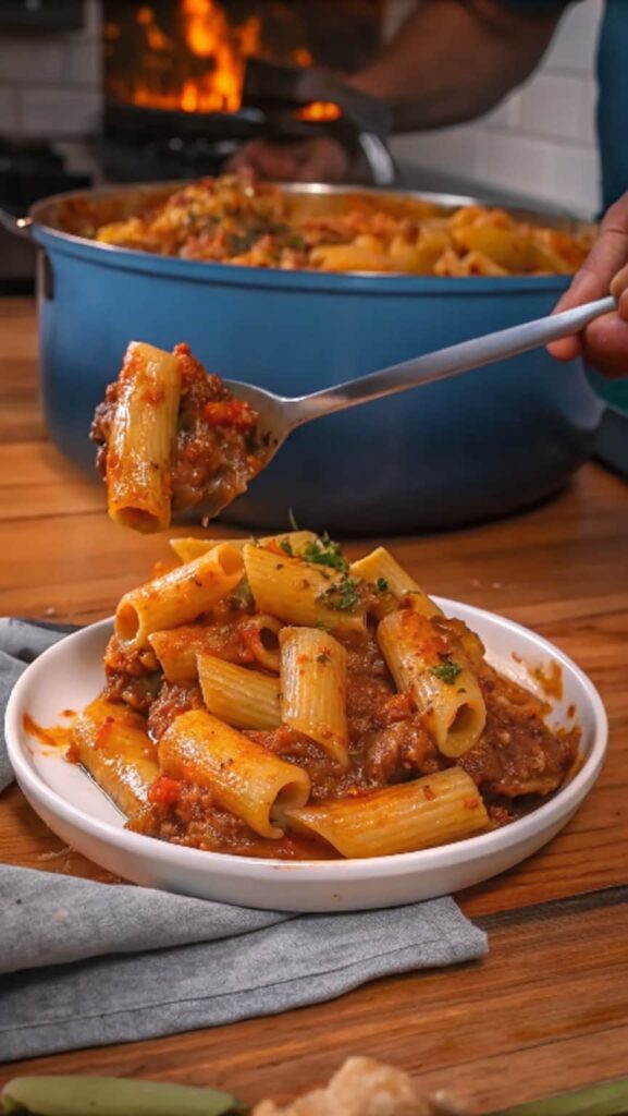 One Pot Braised Beef Rigatoni