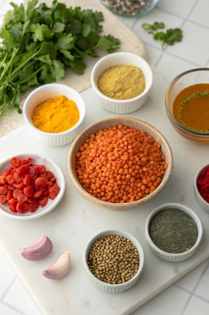 ingredients of One Pot Masoor Dal