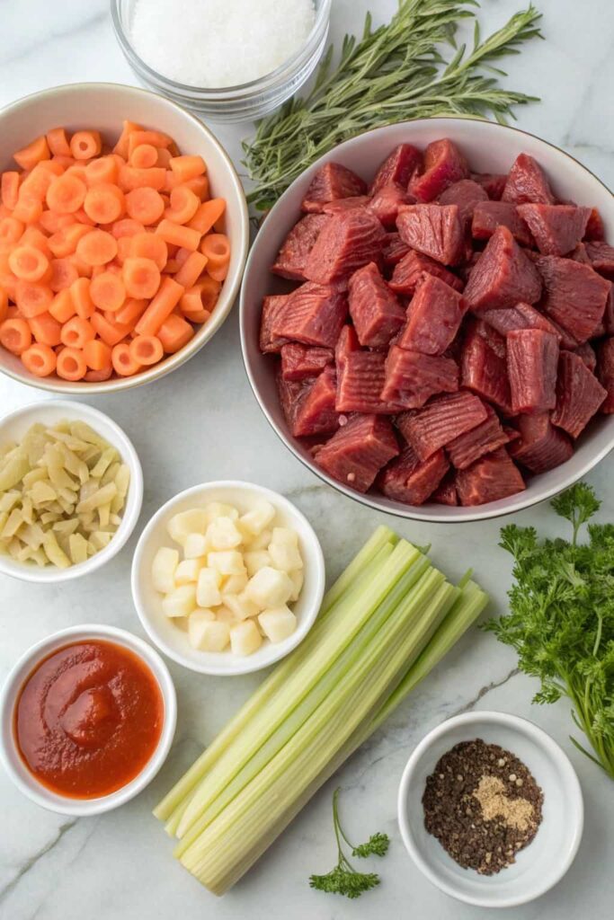 ingredients of one pot Braised Beef Rigatoni