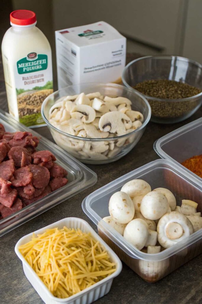 ingredients for one pot Salisbury steak pasta
