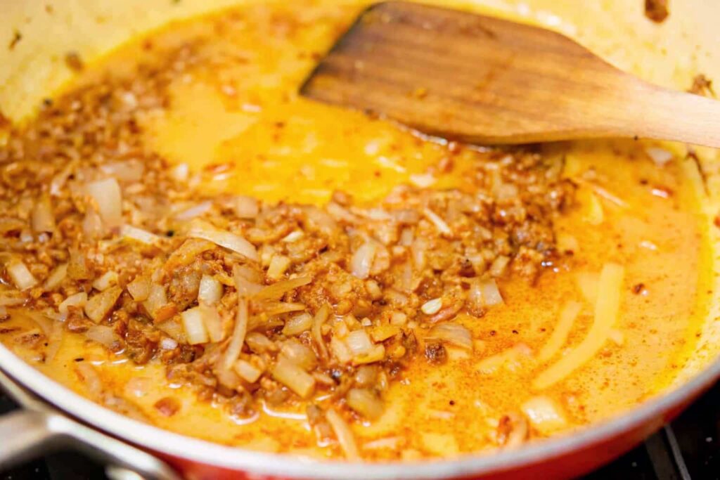 Sautéing onions until golden brown